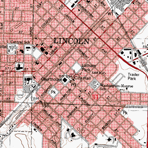 Topographic Map of Lincoln Public Library, IL