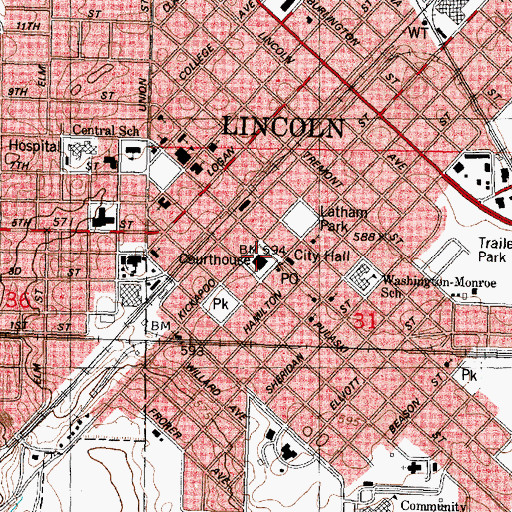 Topographic Map of Logan Courthouse Square Historic District, IL