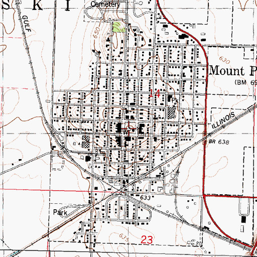Topographic Map of Mount Pulaski Courthouse, IL