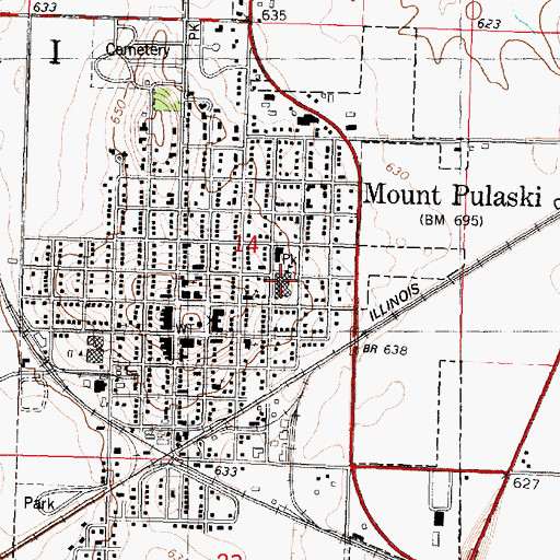 Topographic Map of Mount Pulaski Elementary School, IL