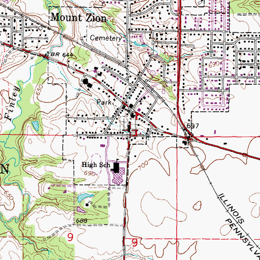 Topographic Map of Mount Zion Elementary School, IL