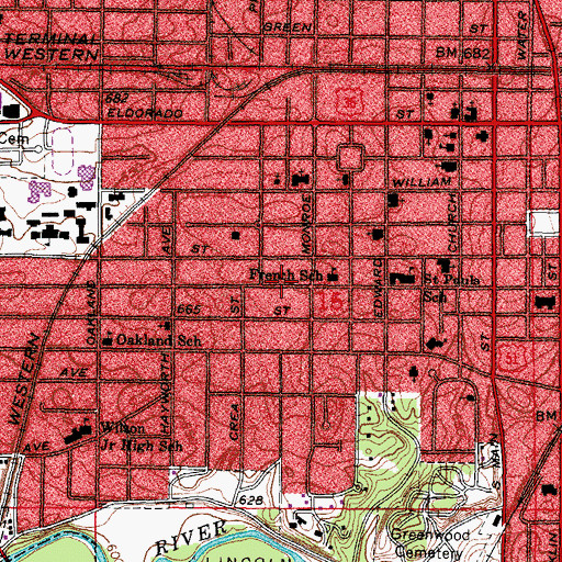 Topographic Map of Decatur Historic District, IL