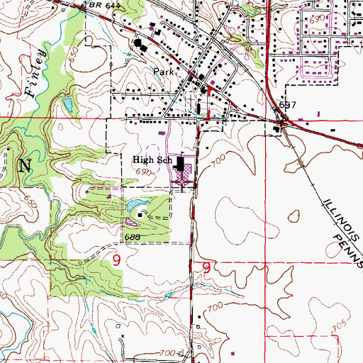 Topographic Map of Mount Zion Junior High School, IL