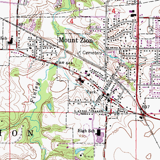 Topographic Map of Mount Zion Intermediate School, IL