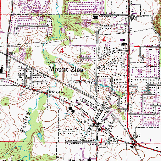 Topographic Map of Mount Zion Cemetery, IL