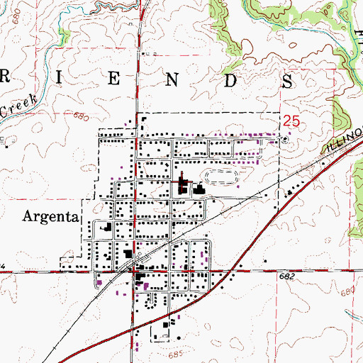 Topographic Map of Argenta-Oreana High School, IL