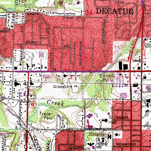 Topographic Map of Spring Creek Plaza Shopping Center, IL