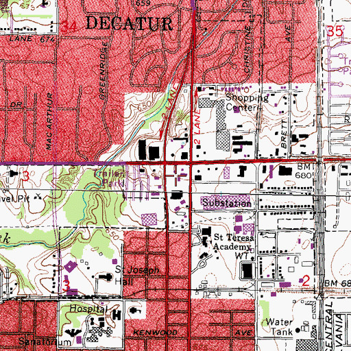 Topographic Map of Northland Shopping Center, IL
