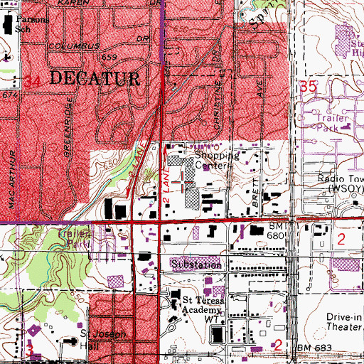 Topographic Map of Brettwood Village Shopping Center, IL