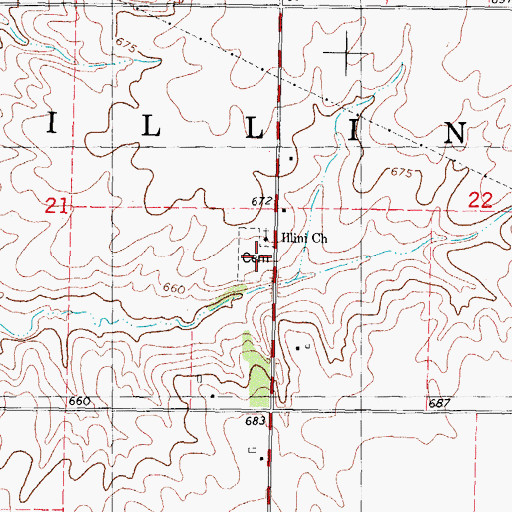 Topographic Map of Illini Cemetery, IL