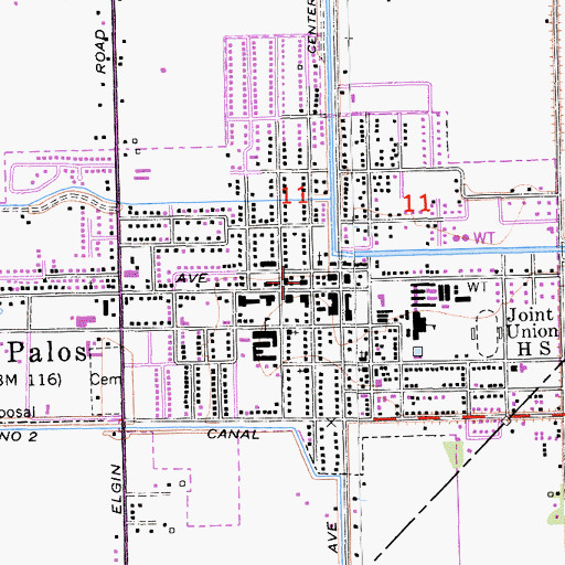 Topographic Map of Dos Palos Branch Merced County Library, CA