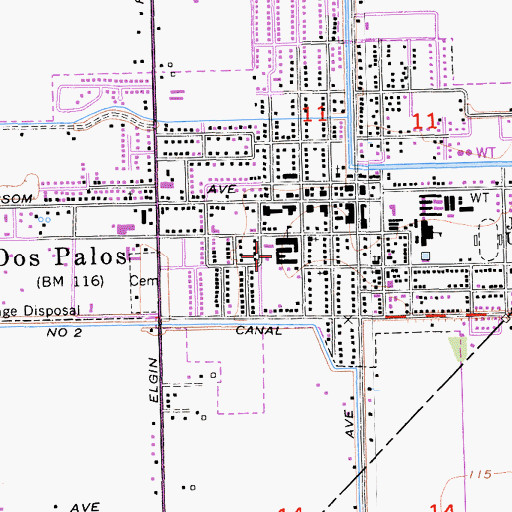 Topographic Map of Dos Palos Elementary School, CA