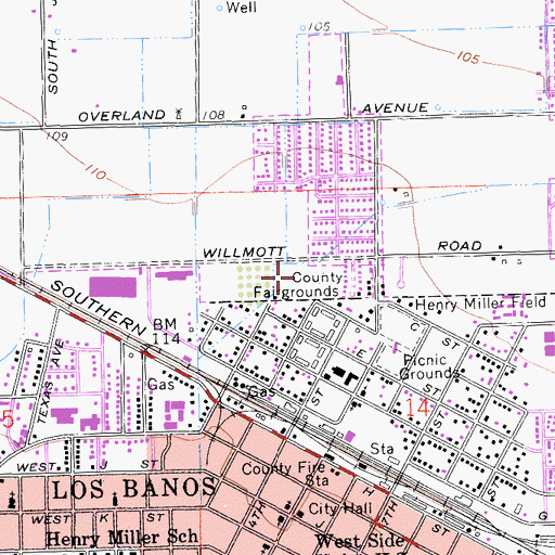 Topographic Map of Los Banos Fairgrounds Park, CA