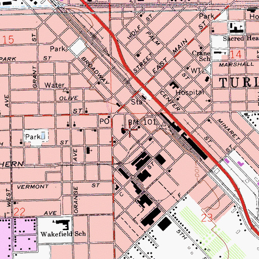 Topographic Map of Broadway Baptist Church, CA