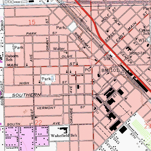 Topographic Map of Calvary Baptist Church, CA