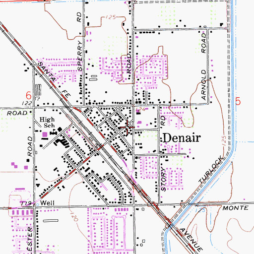 Topographic Map of Denair Branch Stanislaus County Free Library, CA