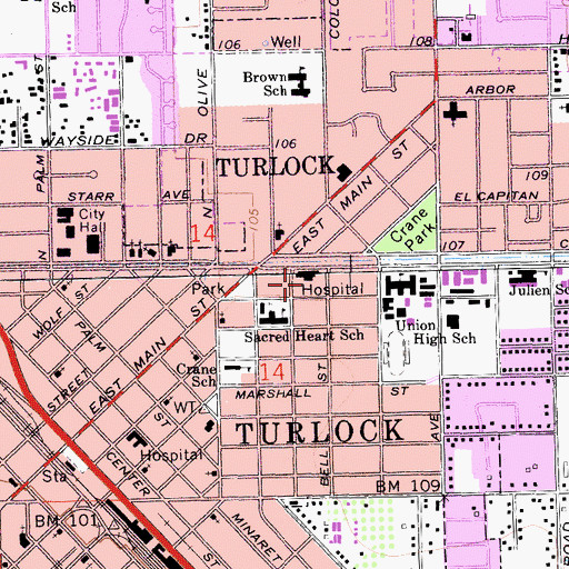 Topographic Map of Emanuel Hospital (historical), CA