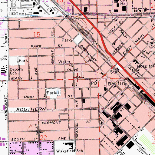 Topographic Map of First Baptist Church, CA