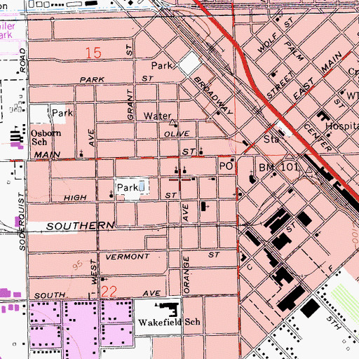 Topographic Map of First Church of Christ Scientist, CA