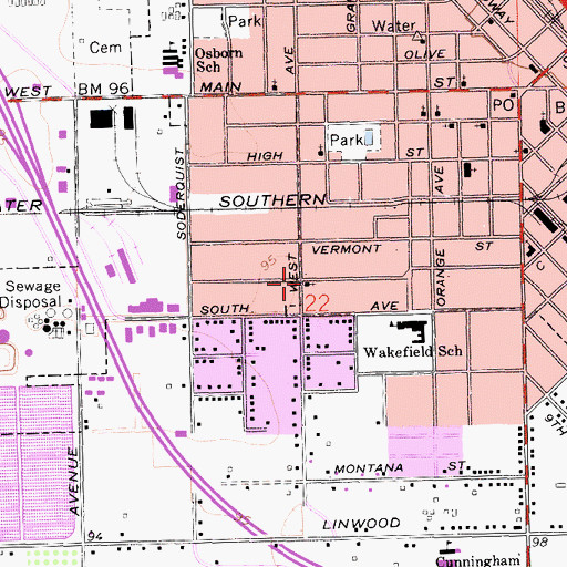 Topographic Map of First Southern Baptist Church of Turlock, CA