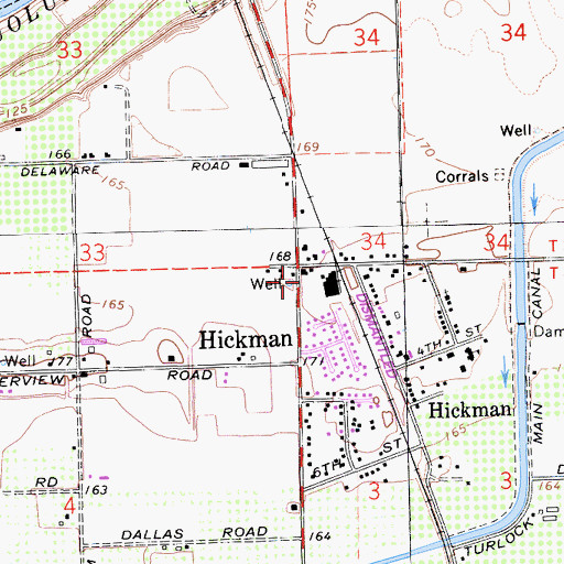 Topographic Map of Hickman Post Office, CA