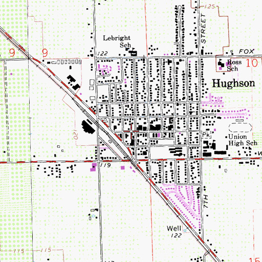 Topographic Map of Hughson Branch Stanislaus County Free Library, CA