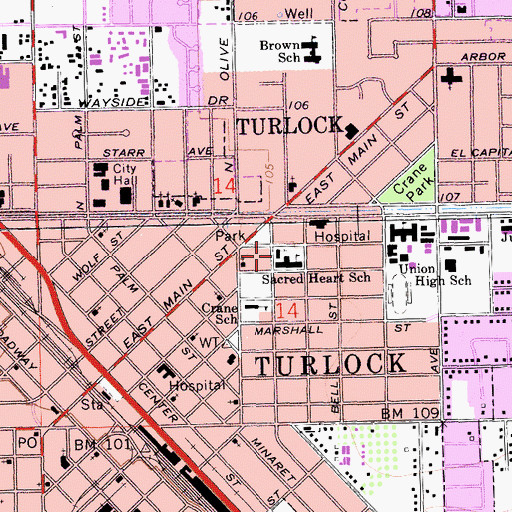 Topographic Map of Sacred Heart Roman Catholic Church, CA