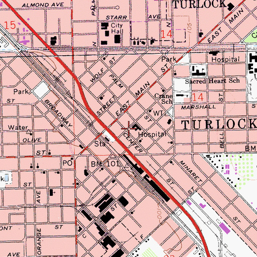 Topographic Map of Turlock Community Hospital, CA
