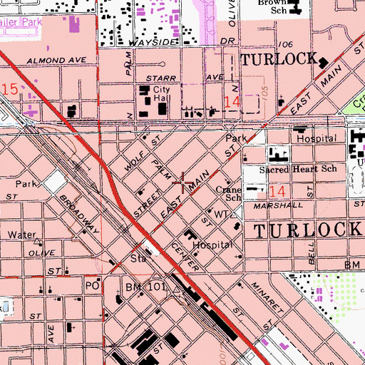 Topographic Map of Turlock Post Office, CA