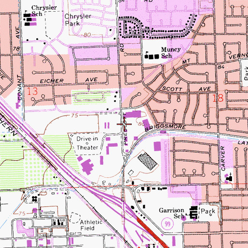 Topographic Map of Briggsmore Plaza Shopping Center, CA
