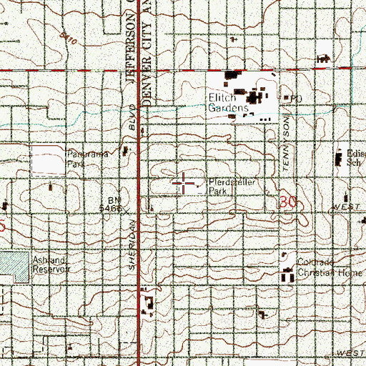 Topographic Map of Pferdsteller Park, CO