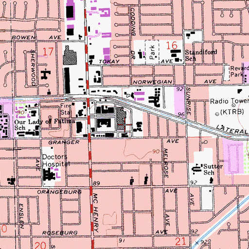 Topographic Map of San Joaquin Valley College - Modesto Campus, CA