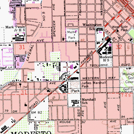 Topographic Map of Modesto Marketplace Shopping Center, CA
