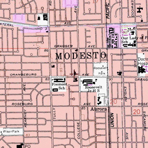 Topographic Map of Roosevelt Shopping Center, CA