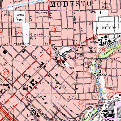 Topographic Map of Central Valley Specialty Hospital, CA