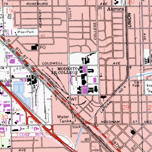 Topographic Map of Modesto Junior College Library, CA