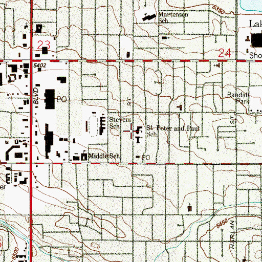 Topographic Map of Saints Peter and Paul Catholic School, CO