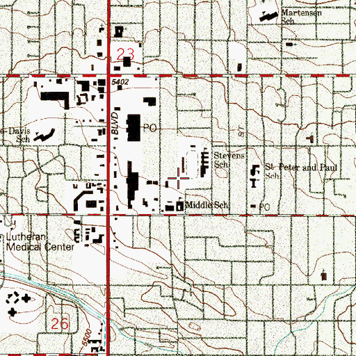 Topographic Map of Wheat Ridge Middle School, CO