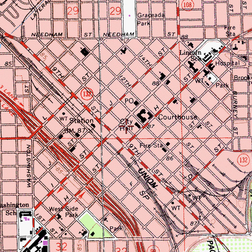 Topographic Map of Modesto City Hall, CA