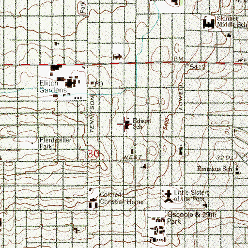Topographic Map of Edison Elementary School, CO