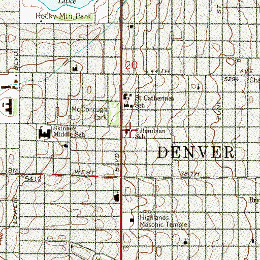 Topographic Map of Columbian Elementary School, CO