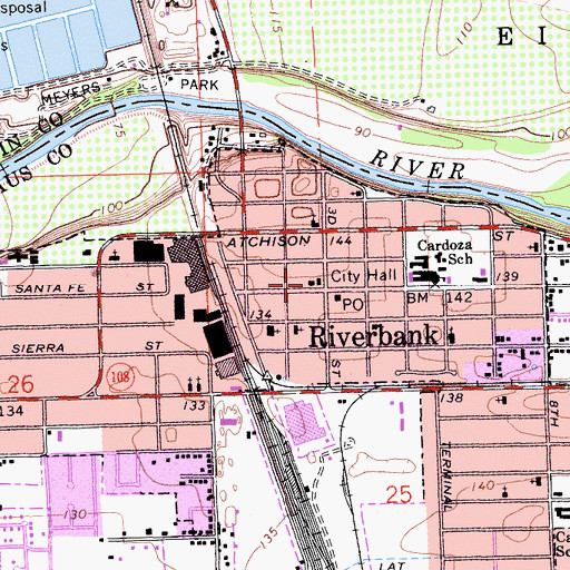 Topographic Map of Riverbank City Hall, CA