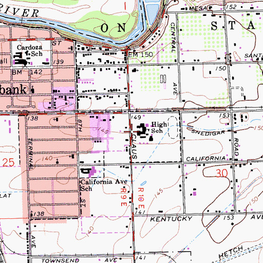 Topographic Map of Riverbank High School, CA