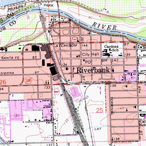 Topographic Map of Riverbank Post Office, CA