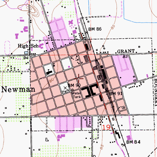 Topographic Map of Newman Post Office, CA