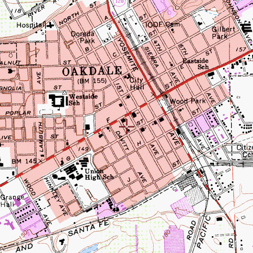 Topographic Map of Oakdale Branch Stanislaus County Free Library, CA