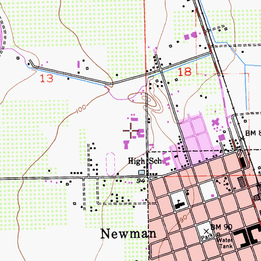 Topographic Map of Orestimba High School, CA