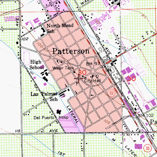 Topographic Map of Patterson City Hall, CA