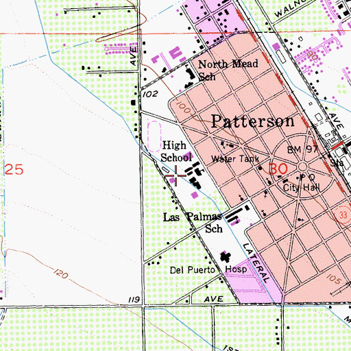 Topographic Map of Patterson High School, CA