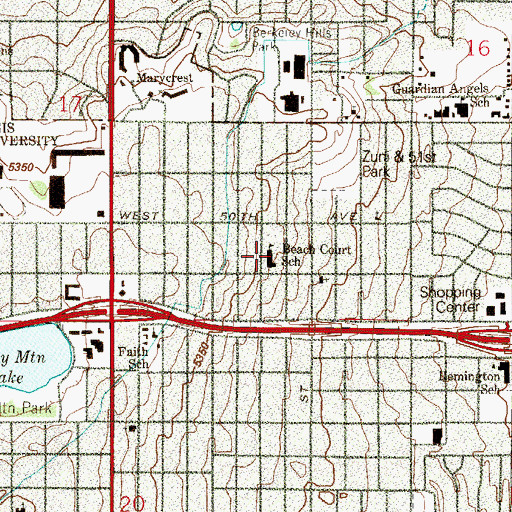 Topographic Map of Beach Court Elementary School, CO